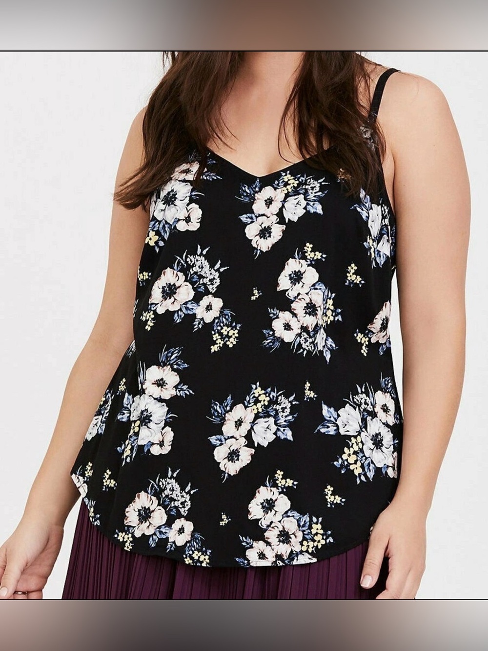 Torrid 5X Floral Stretch Challis Cami Black